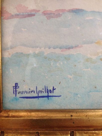 null FOURNIER-GUILHOT P., "Scène portuaire", aquarelle signée en bas à gauche, 48...