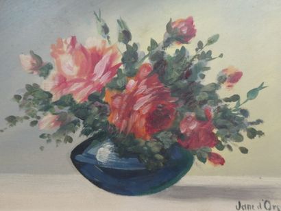 null LOT Jane d'ORSY (Xxème). "Bouquet de fleurs", huile sur toile, signée en bas...