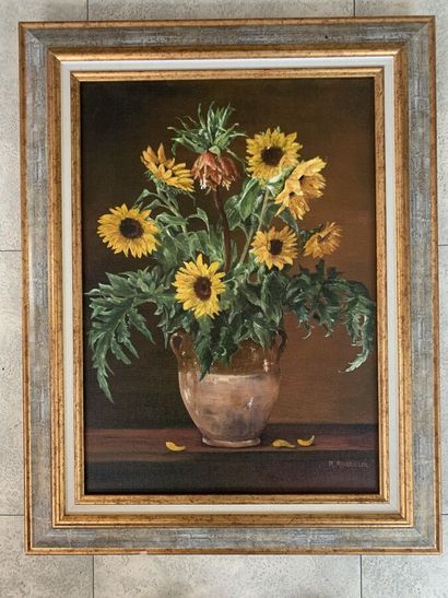null ROSSILOL René, "Bouquet de fleurs", huile sur toile signée en bas à droite,...
