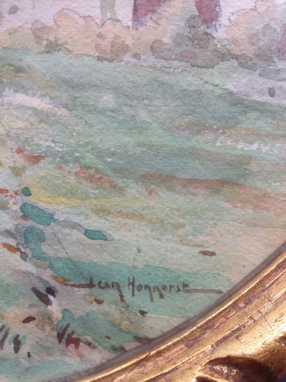 null HONNERST Jan, "Paysage aux arbres", aquarelle signée en bas à droite ovale,...