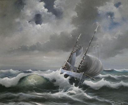null QUEFELEC Gérard (XXème), "Marine", huile sur toile signée en bas à droite, 54...
