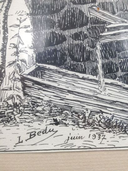 null BEDU L., "Le Moulin", encre de chine signée et datée juin 1937 en bas à gauche,...