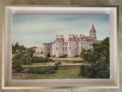 null ROSSILOL René, "Chateau de Pommiers Forez", huile sur toile signée et datée...