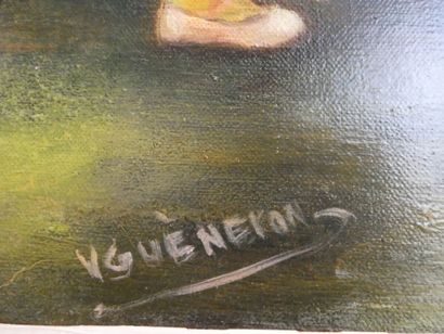 null GUENERON Viviane, "Danseuses à l'opéra", huile sur panneau, signée en bas à...