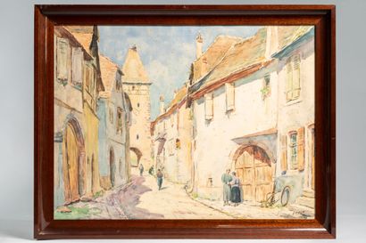 null GUDIN Emile (1874-1957), "Rue de village alsacien", aquarelle signée en bas...