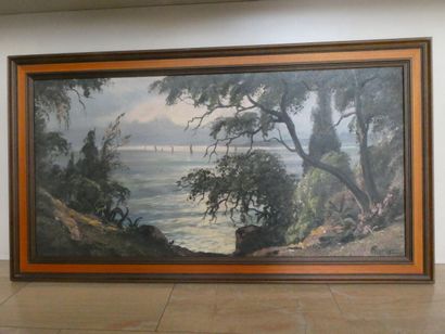 null RIONDET, "Marine", huile sur toile signée en bas à gauche, 50 x 100 cm
