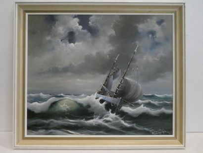 null QUEFELEC Gérard (XXème), "Marine", huile sur toile signée en bas à droite, 54...