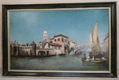 null Ecole italienne, "Vue de Venise", huile sur toile non signée, 70 x 115 cm (restaurations...