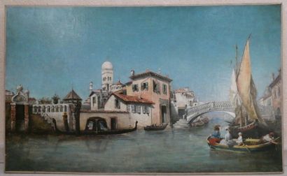 null Ecole italienne, "Vue de Venise", huile sur toile non signée, 70 x 115 cm (restaurations...