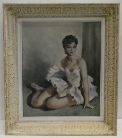null GUINEGAULT Georges (1893-1982), "Danseuse assise par terre", Huile sur toile...