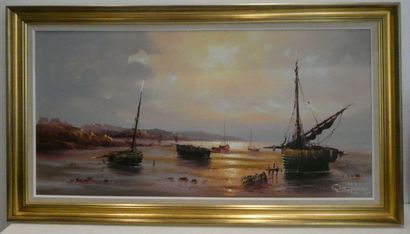 null QUEFELEC Gérard (XXème), "Marine", huile sur toile signée en bas à droite, 100...