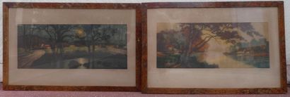 null Ecole moderne, "Paysages", une paire de lithographies justifiées en bas à gauche...