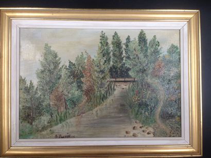 null DESSERTINE, "Paysage au pont", huile sur toile signée en bas à gauche, 24 x...