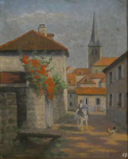 null BLAHAY Henry (1869-1941), - "Cavalier dans une rue", huile sur toile signée...