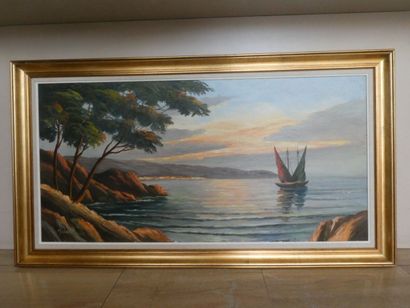 null MOREL, "Marine", huile sur toile signée en bas à gauche, 50 x 100 cm