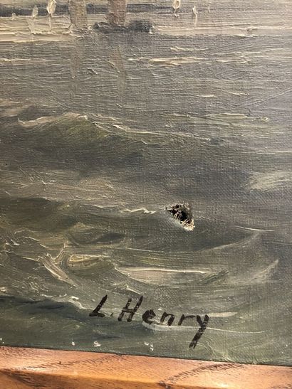 null HENRY L., "Marines" paire d' huile sur toile signées, 46 x55 cm (trou à l'u...