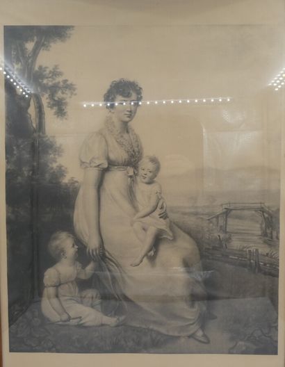 null Ecole anglaise, "Maternité", Gravure en noir, 54 x 45 cm à vue