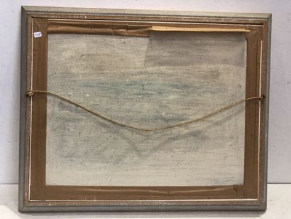 null PLUCHON, "Paysage aux roulottes", huile sur toile signée en bas à gauche, 44...