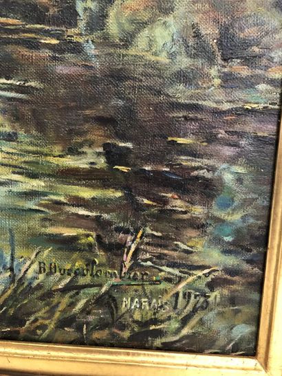 null DUCOULOMBIER B., "Paysage lacustre", huile sur toile signée en bas à droite,...