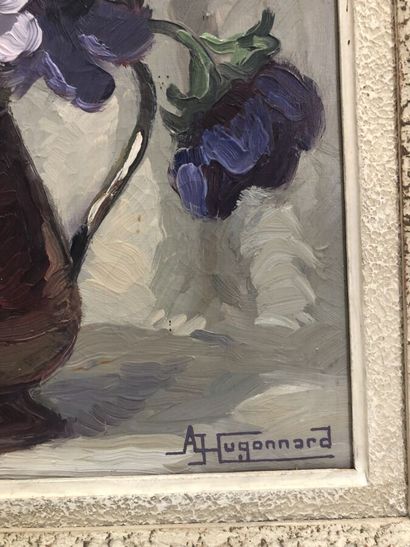 null A HUGONNARD, "Bouquet d'anémones", huile sur toile signée en bas à droite