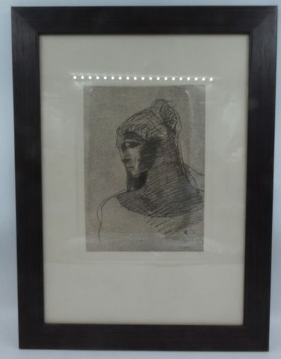 null REDON Odilon (1840-1916), "Portrait de femme de profil", gravure monogrammée...