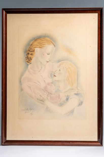 null LYDIS Mariette (1890-1970), "Portrait de jeune-femme et sa fillette", lithographie...
