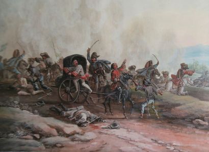 null Attack of a convoy, very fine gouache attributed to Van Blarenberghe around...