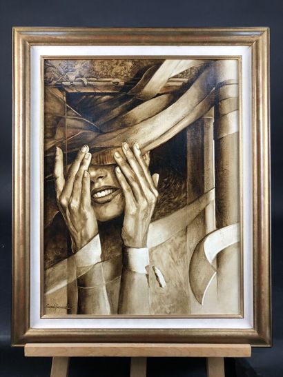 null SAPALY Bernard, "Portrait aux yeux bandés", huile sur toile signée et titrée...