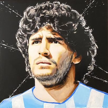 null COURTET Yvan (né en 1977), "Diego Maradona - El Pibe de Oro, acrylique sur toile...