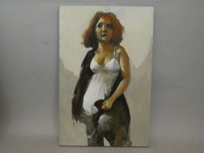 null PYAT Jean-Pierre, "Jeune femme debout", huile sur toile, 41 x 27 cm