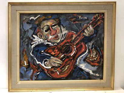 null STRAPP Pierre (20ème siècle), "Le Clown à la guitare", huile sur toile, 81 x...