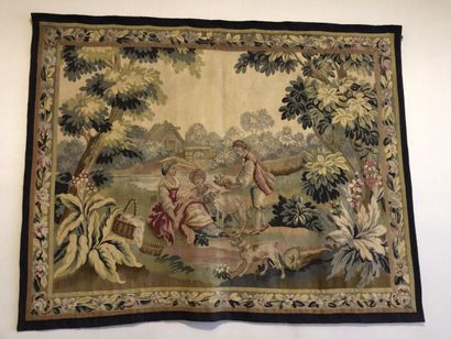 null Une Verdure avec scène galante, tapisserie, 153 x 200 cm
