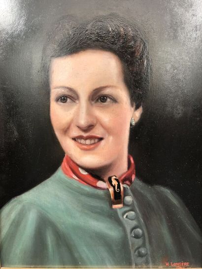 null LONGERE H., "Portrait de Madame M.", huile sur carton signée et datée 1940 en...