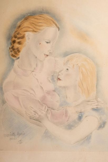 null LYDIS Mariette (1890-1970), "Portrait de jeune-femme et sa fillette", lithographie...