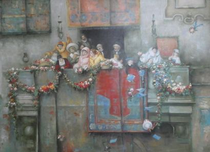 null BENLLIURE Y GIL José (1855-1937) d'après, "Le Carnaval de Rome", huile sur toile,...