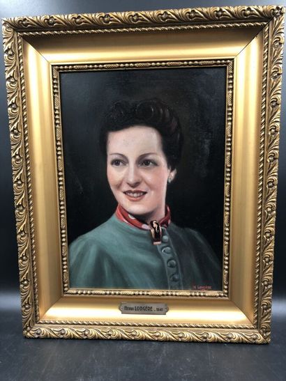 null LONGERE H., "Portrait de Madame M.", huile sur carton signée et datée 1940 en...