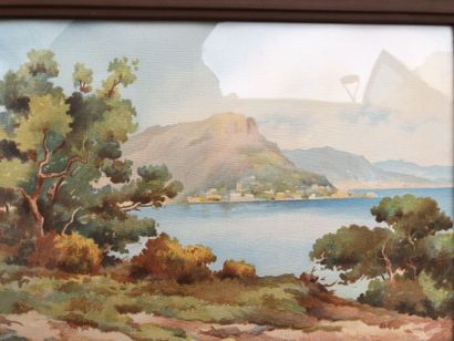 null D'après E M BRUN, "Paysages de méditerranée", une paire, 25.5 x 35.5 cm à v...