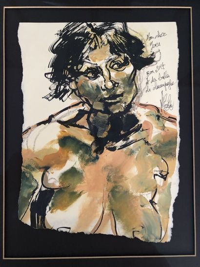 null ALCALA Miguel, "Portrait de jeune femme en buste", technique mixte sur papier...