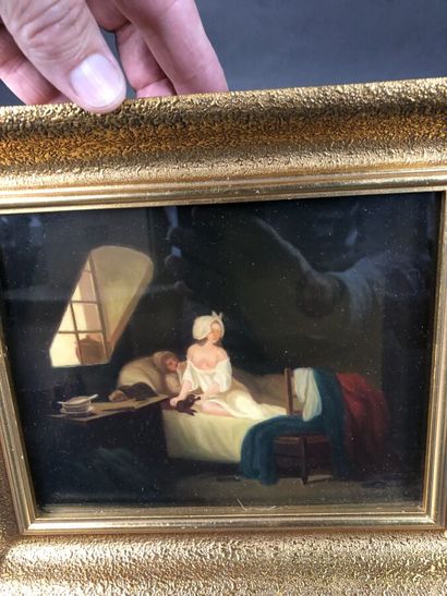 null LONGERE H., sept petits tableaux à l'huile reproductions à sujet de Marie-Antoinette,...