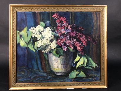 null BEAUZÉE-REYNAUD Marguerite (1894-1985), "Bouquet de lilas", aquarelle signée...