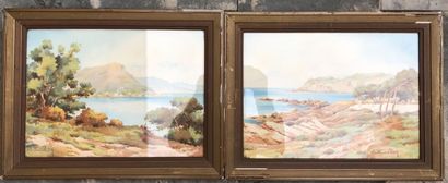 null D'après E M BRUN, "Paysages de méditerranée", une paire, 25.5 x 35.5 cm à v...