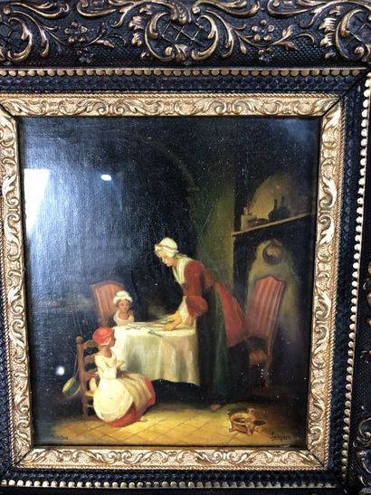 null LONGERE H., sept petits tableaux à l'huile reproductions à sujet de Marie-Antoinette,...