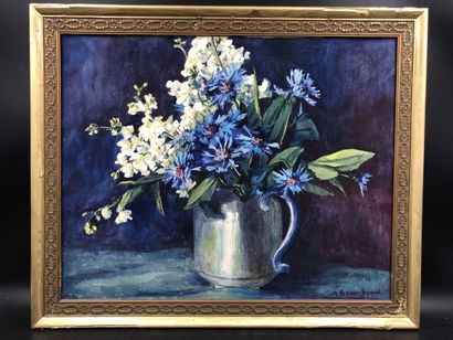 null BEAUZÉE-REYNAUD Marguerite (1894-1985), "Bouquet bleu et blanc", aquarelle signée...
