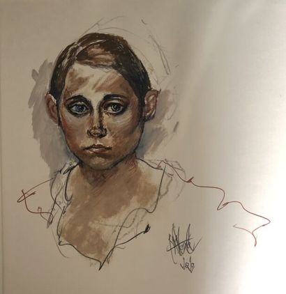 null ALCALA Miguel, "Portrait de jeune fille", technique mixte signée et datée 2020...