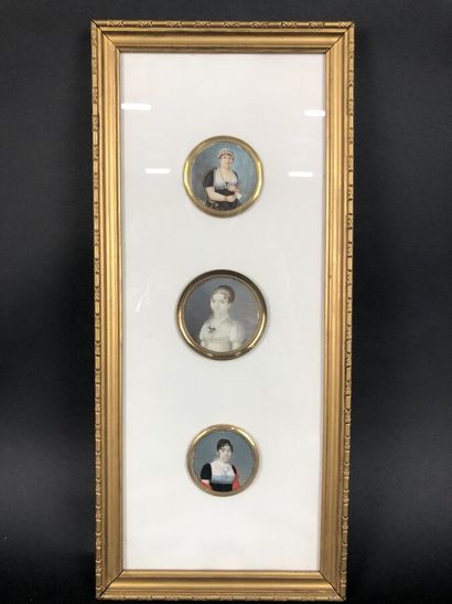 null Ecole française du début du 19ème siècle, "Portraits de femmes", gouaches miniatures,...