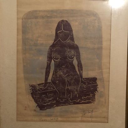 null PONS Serge, "Femme nue à genou", impression, 42 x 31,5 cm à vue.
