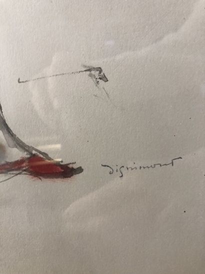 null DIGNIMONT André (1891-1965) "Femme nue au manteau rouge" aquarelle signée en...