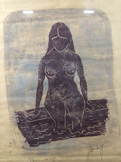 null PONS Serge, "Femme nue à genou", impression, 42 x 31,5 cm à vue.