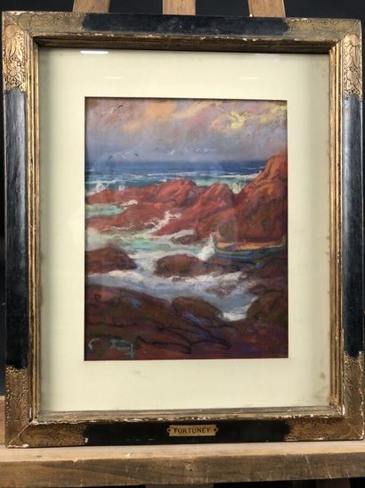 null FORTUNEY Louis (1875-1951). "Seaside in Aguay" Pastel. Signed lower left located...