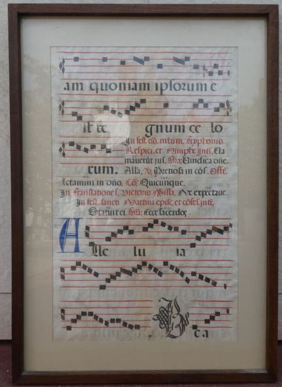 null [ENLUMINATION]. Double illuminated manuscript leaf from a large book called...